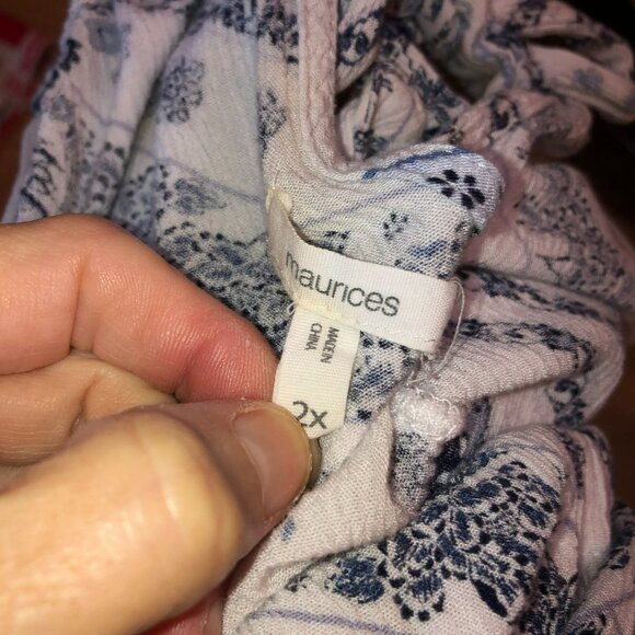 Maurices Womens 2X White Blue Floral Sleeveless Ruffle Hem Tunic Tank Top Shirt - Picture 7 of 9